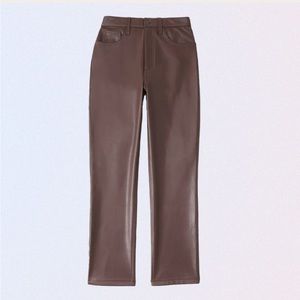Abercrombie Vegan Leather 90’s Straight Ultra High Rise Brown